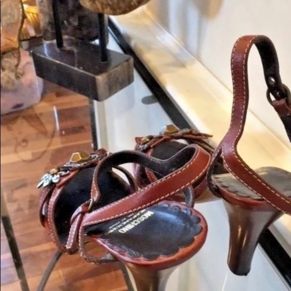 MOSCHINO BROWN JEWELED ANKLE STRAP 7.5 SANDAL AUTHENTIC - Picture 7 of 9